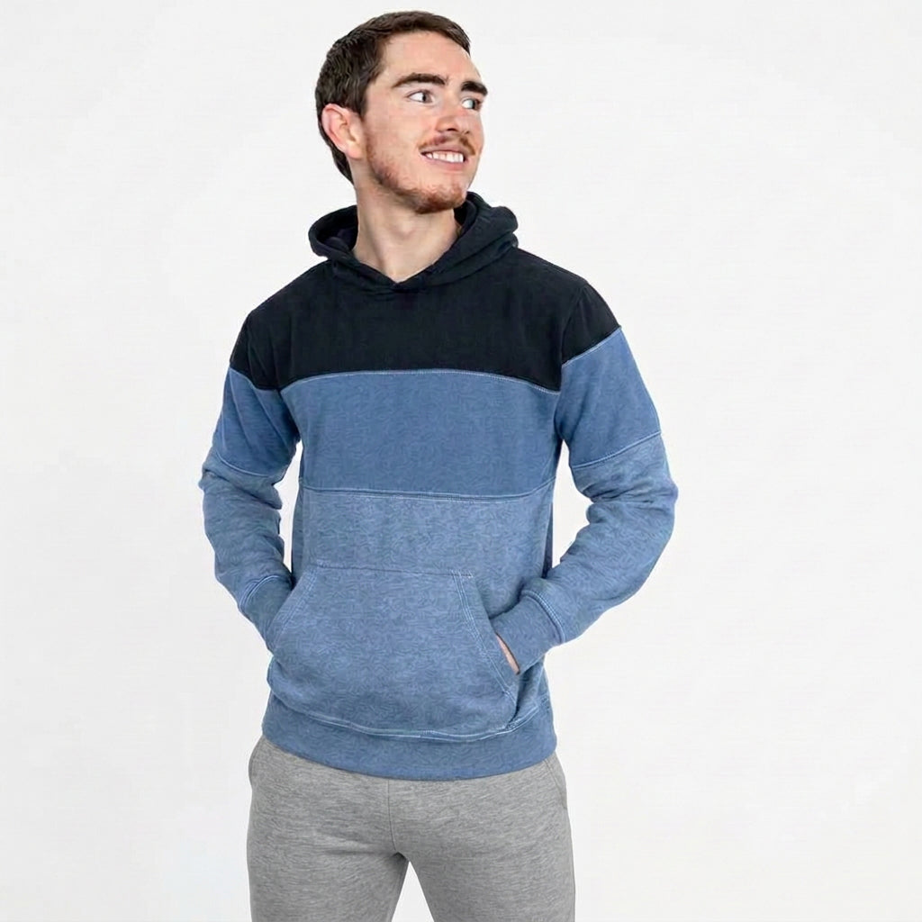 Lake Blue Colorblock Stripe Popover Hoodie