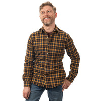 "SHIPLEY" - Golden Heather Herringbone Weave Small Check Cotton Flannel Shirt - Made in USA