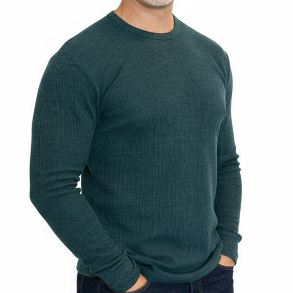 Crystal Teal Organic Cotton Blend Waffle Stitch Thermal Shirt