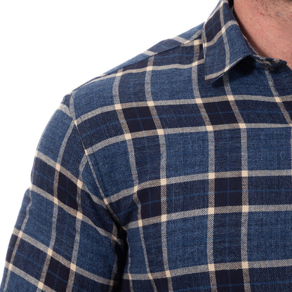 LARS Brushed Cotton Flannel Shirt in Layered Blues Plaid