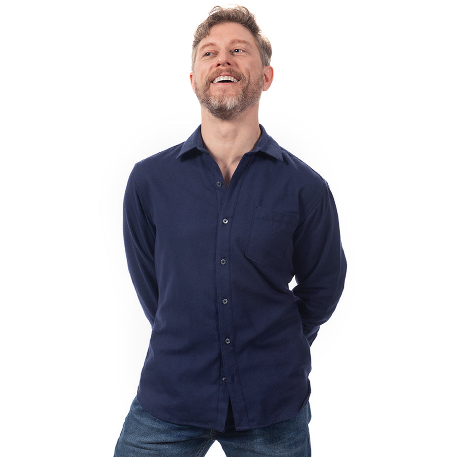 50% OFF AFTER CODE WOW25: "ADLER" - Navy Blue Brushed Cotton Flannel Shirt - Made in USA
