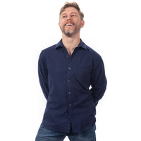 50% OFF AFTER CODE WOW25: "ADLER" - Navy Blue Brushed Cotton Flannel Shirt - Made in USA