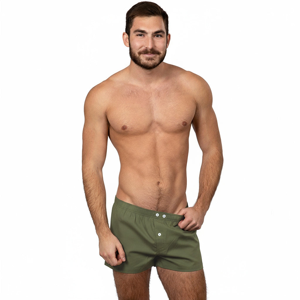 “OLIVER&quot; - Solid Army Green Slim-Cut Boxer Short - Made In USA