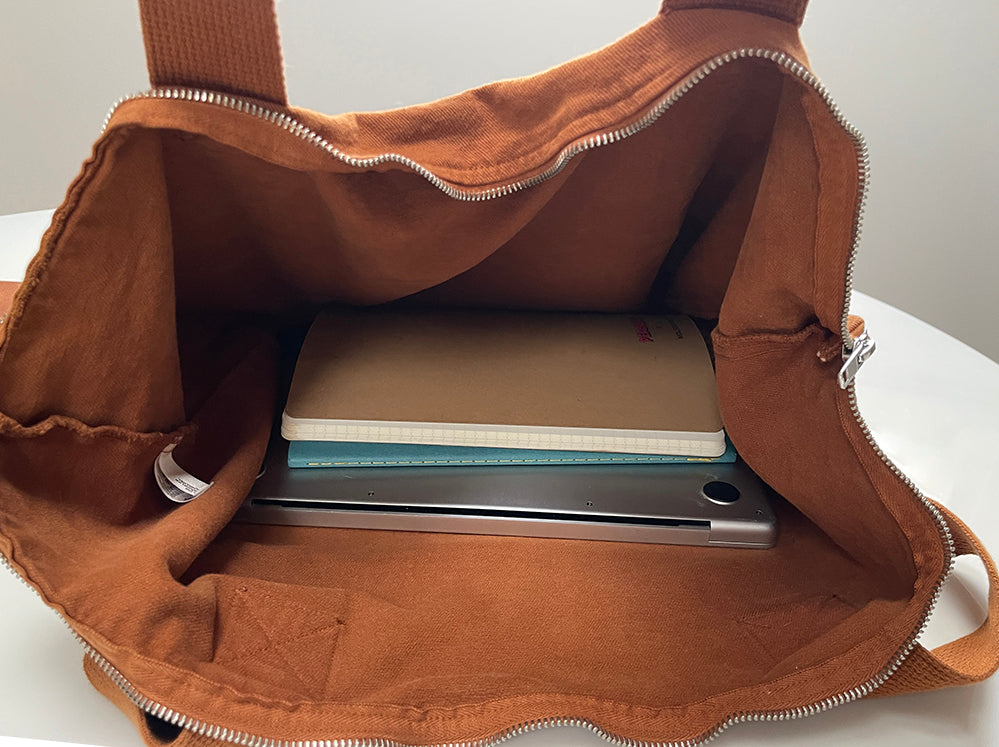 Zip-Top Tote Bag in Copper Cotton Canvas