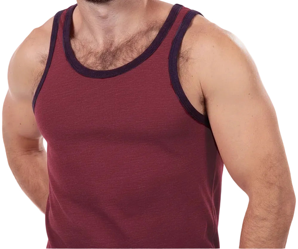 "Varsity Tank" Tri-Blend Tank Top in Red Wine Heather