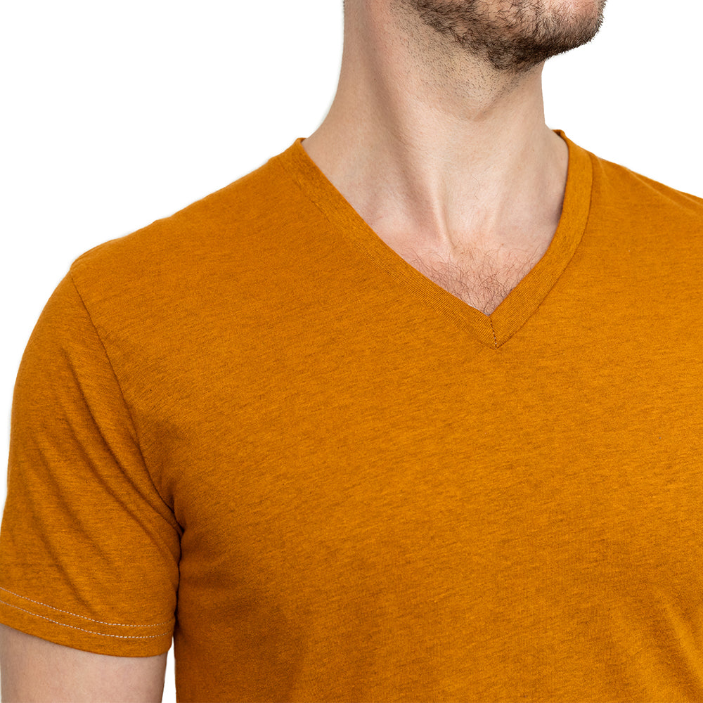 Varsity Gold Cotton V-Neck Short Sleeve Tee - Made In USA (Size S)