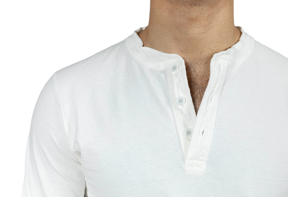 Cream Heavyweight Army Surplus Long Sleeve Henley Shirt