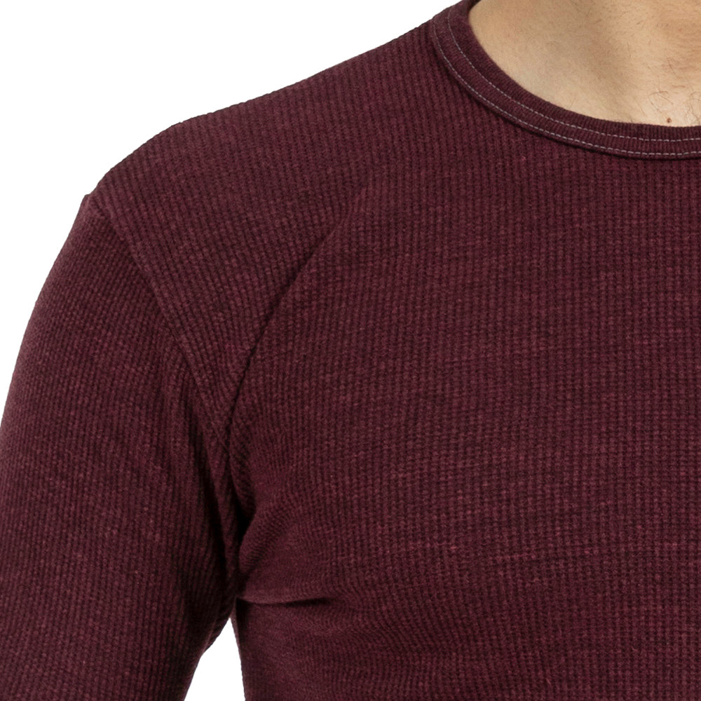 Deep Wine Marled Organic Cotton Blend Waffle Stitch Thermal Shirt