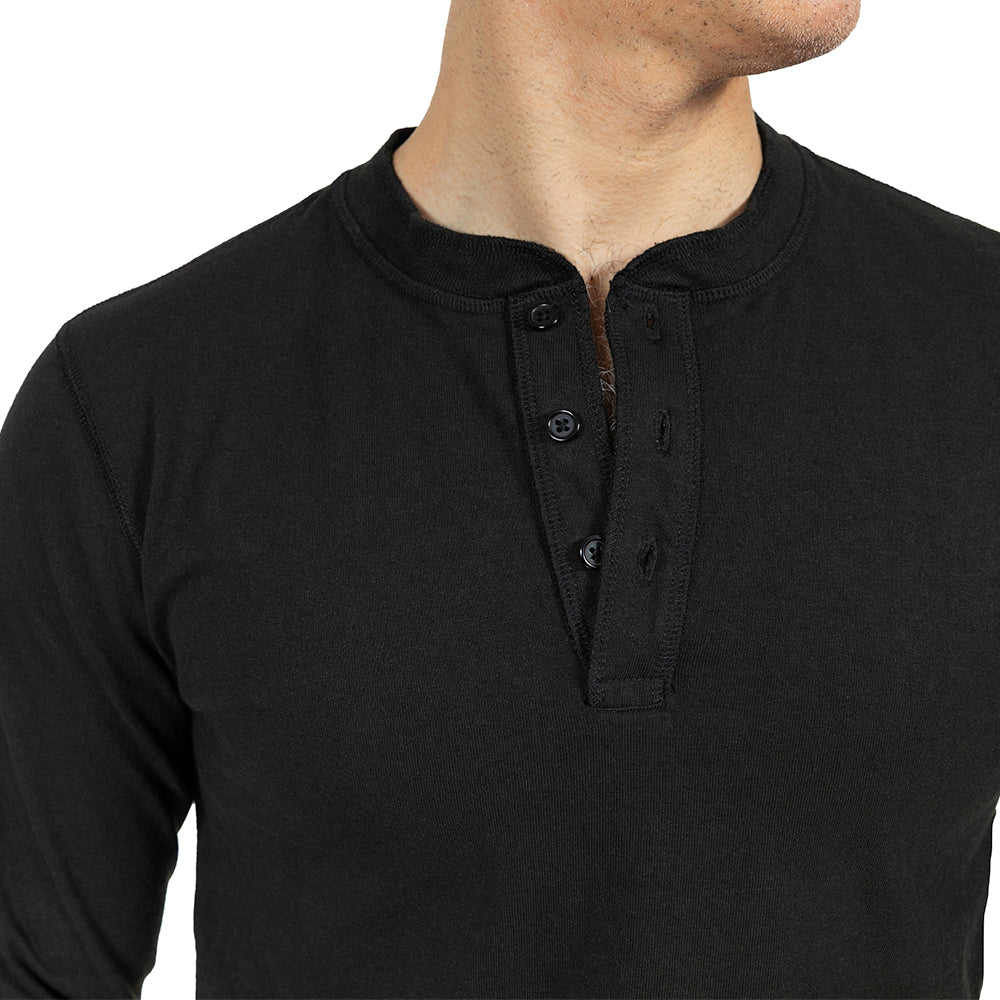 Black Heavyweight Army Surplus Long Sleeve Henley Shirt