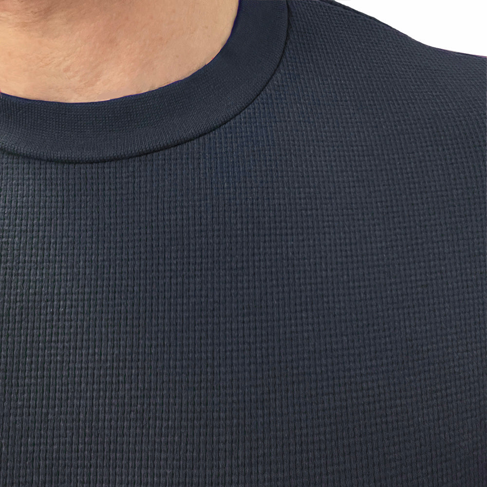 Heavyweight Cotton Army Surplus Sweater Stitch Crewneck in Blue-Grey