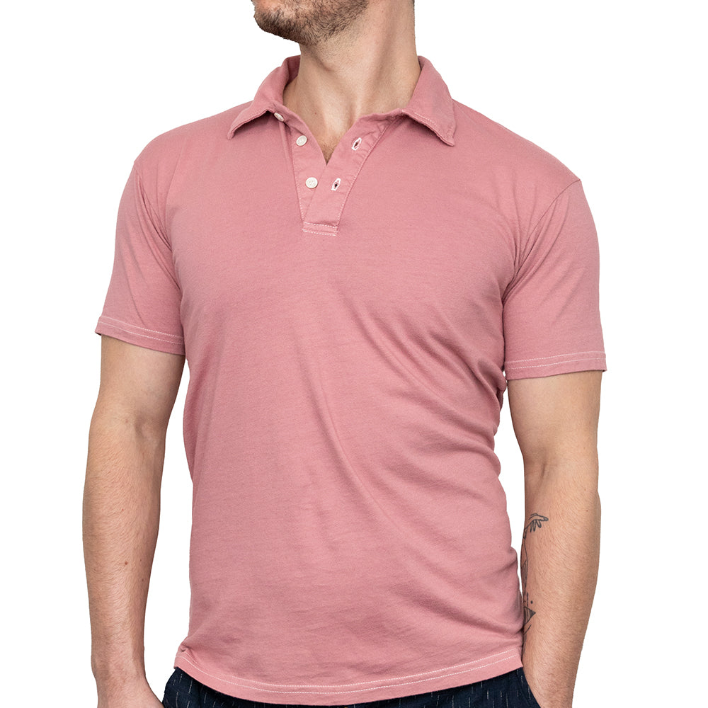 THE "HURLER" Organic Cotton Jersey Polo Shirt in Sweet Pink