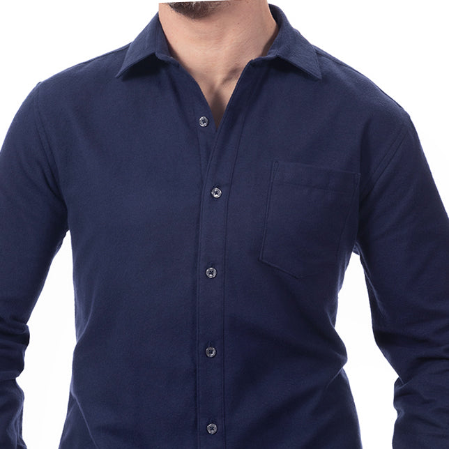 ADLER Brushed Cotton Flannel Shirt in Navy Blue