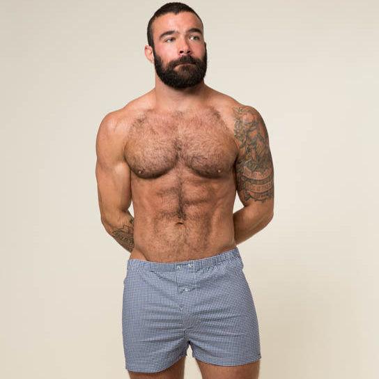 "JONNY" - Blue/Green & White Mini Gingham Boxer Short - Made In USA