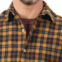 "SHIPLEY" - Golden Heather Herringbone Weave Small Check Cotton Flannel Shirt - Made in USA