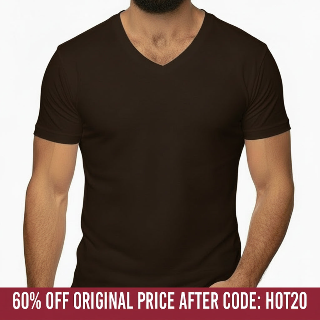 The "VICTOR" Chocolate Brown Cotton V-Neck Short Sleeve Tee - Made In USA (SIZE L)