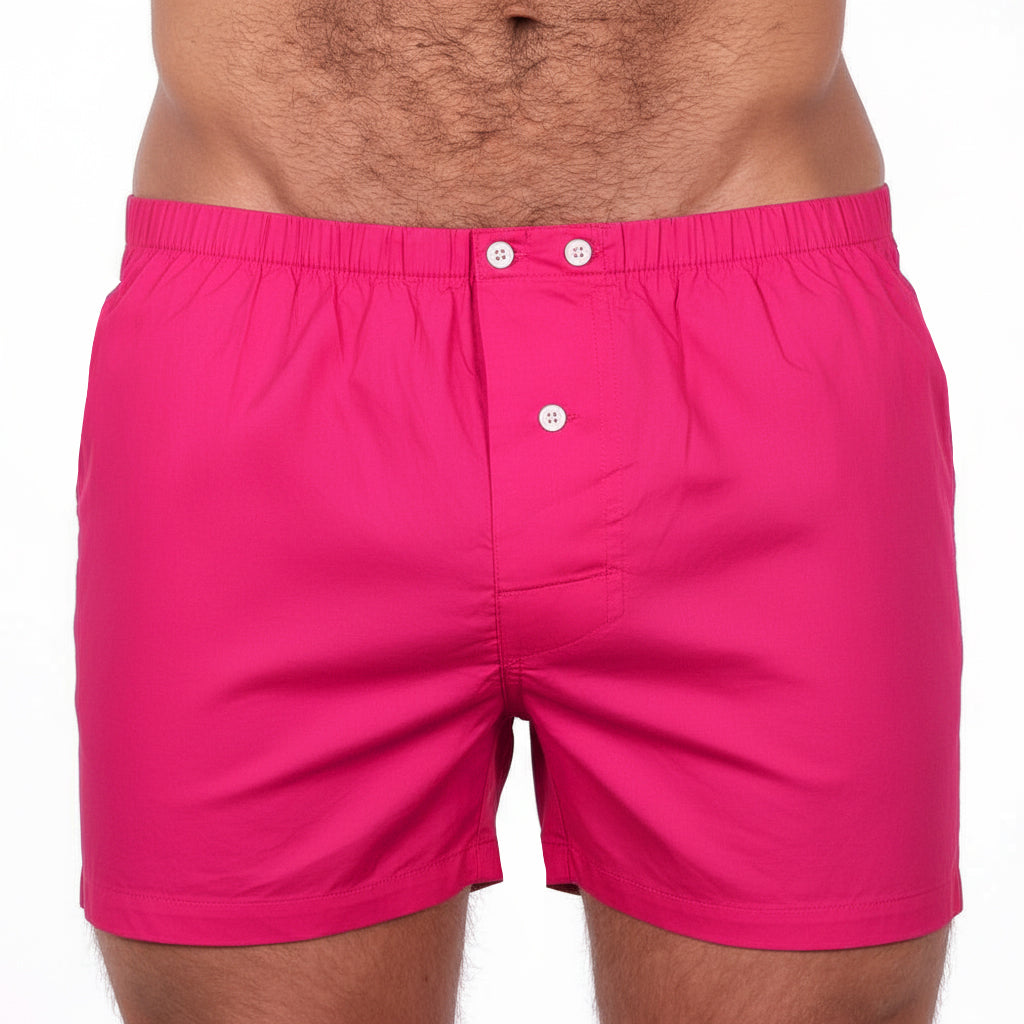 “HUNTER" - Solid Hot Fuchsia Pink Slim-Cut Boxer Short - Made In USA