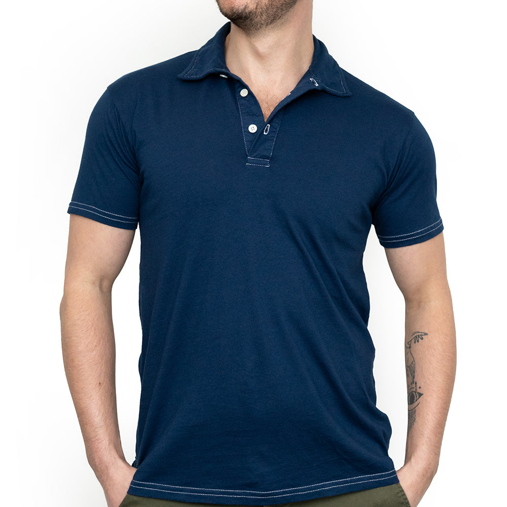THE "HURLER" Organic Cotton Jersey Polo Shirt in Officer Blue (Size XL)