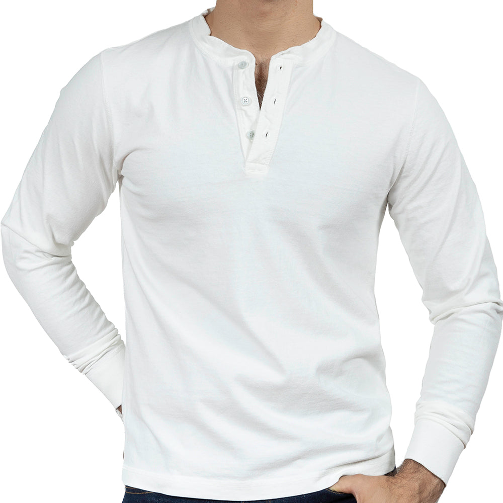 Cream Heavyweight Army Surplus Long Sleeve Henley Shirt