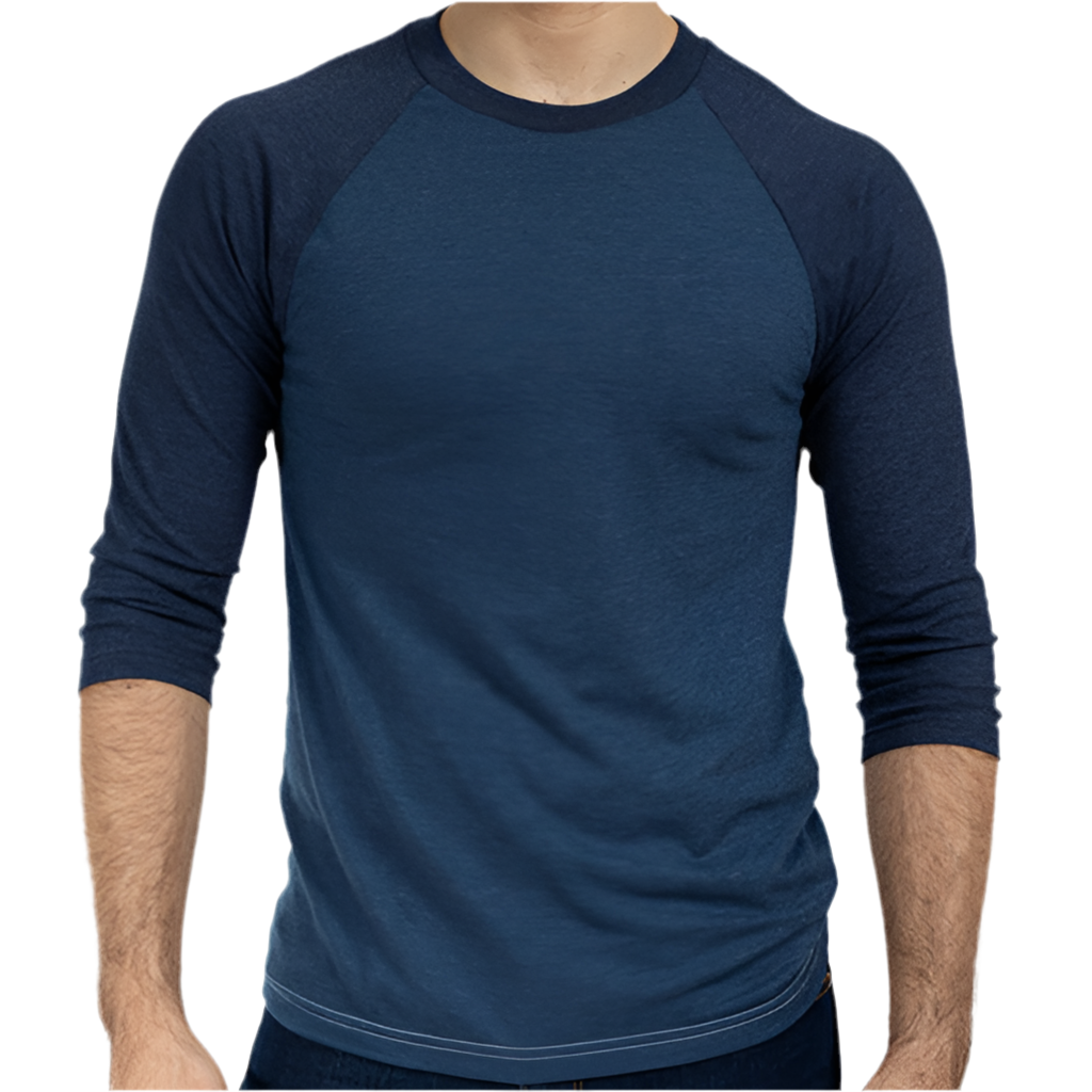 Tonal Blue Heather Contrast 3/4 Raglan Sleeve Baseball Tee
