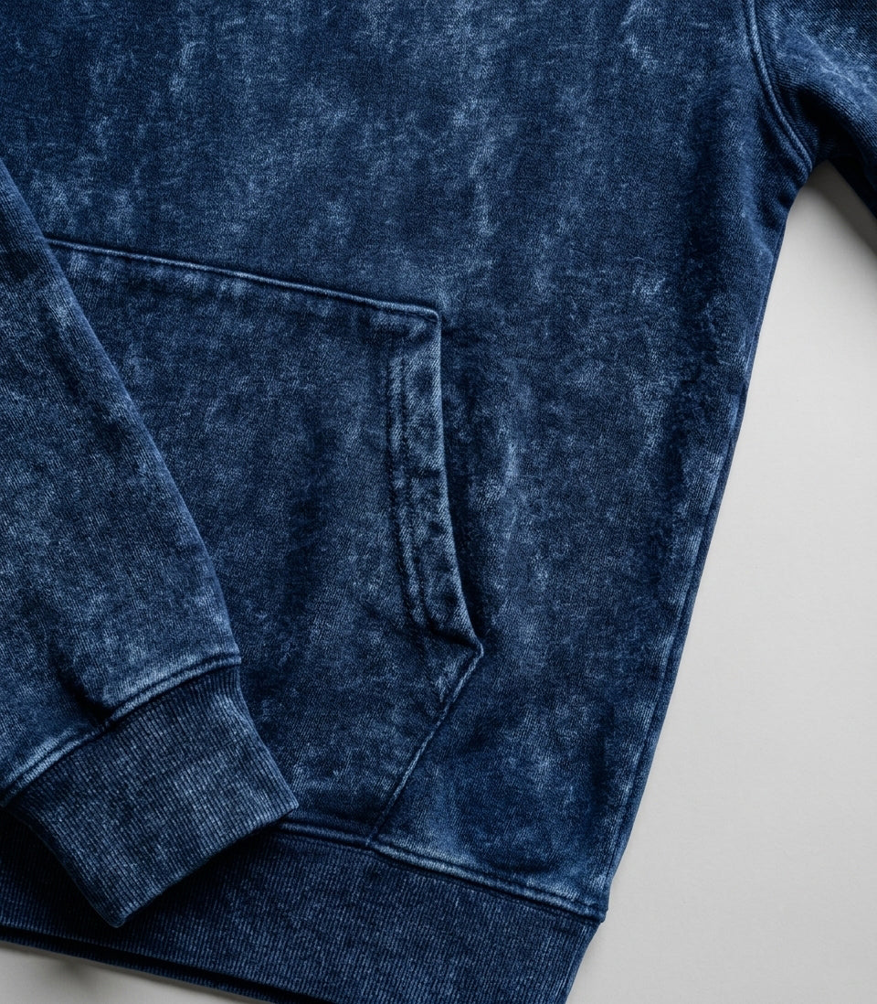 Indigo Dyed Denim Stonewash French Terry Popover Hoodie