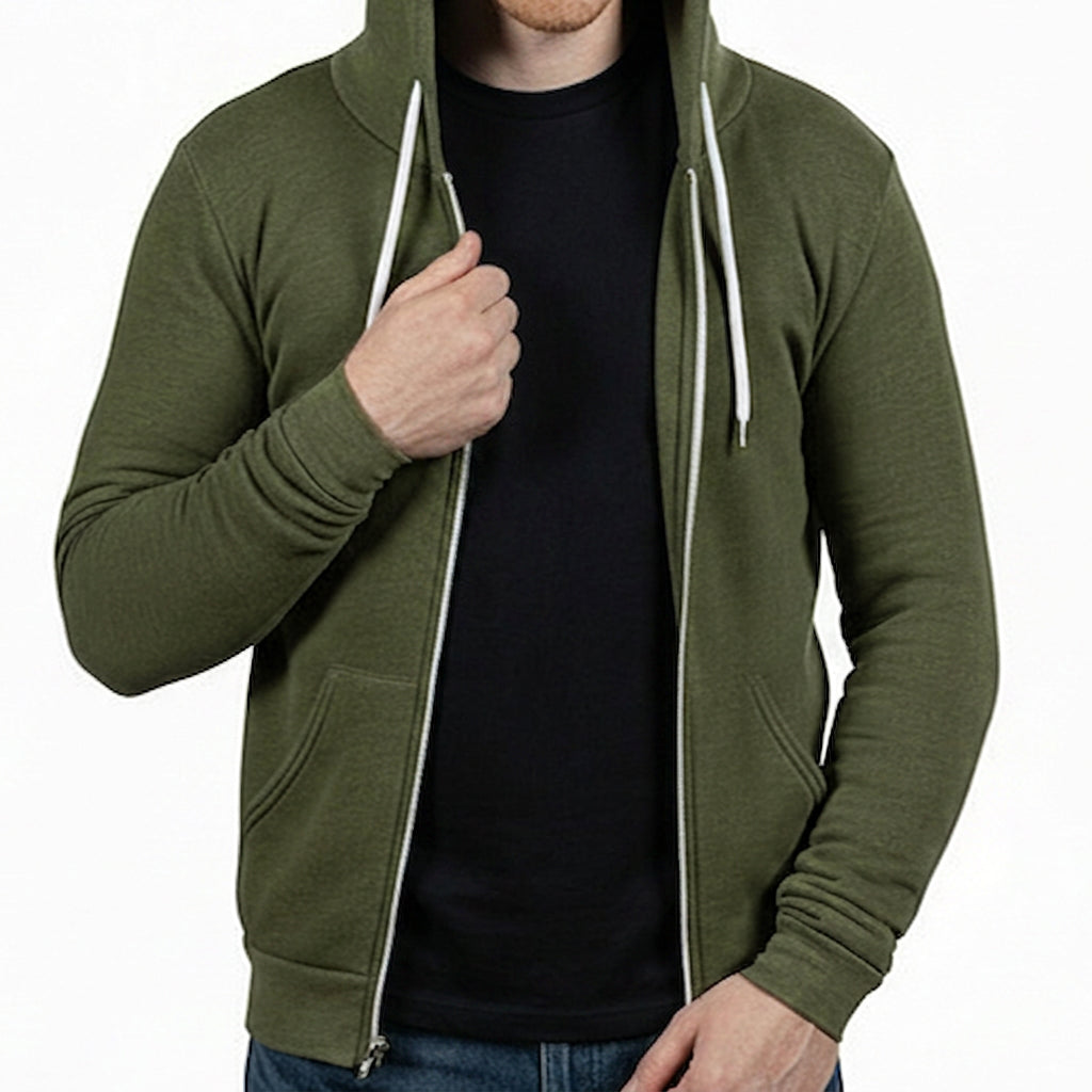 The "Starter" Full Zip 50/50 Hoodie in Army Green Heather