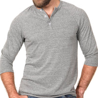 40% OFF AFTER CODE WOW25: Light Grey Marled 3/4 Raglan Sleeve Henley - Made In USA