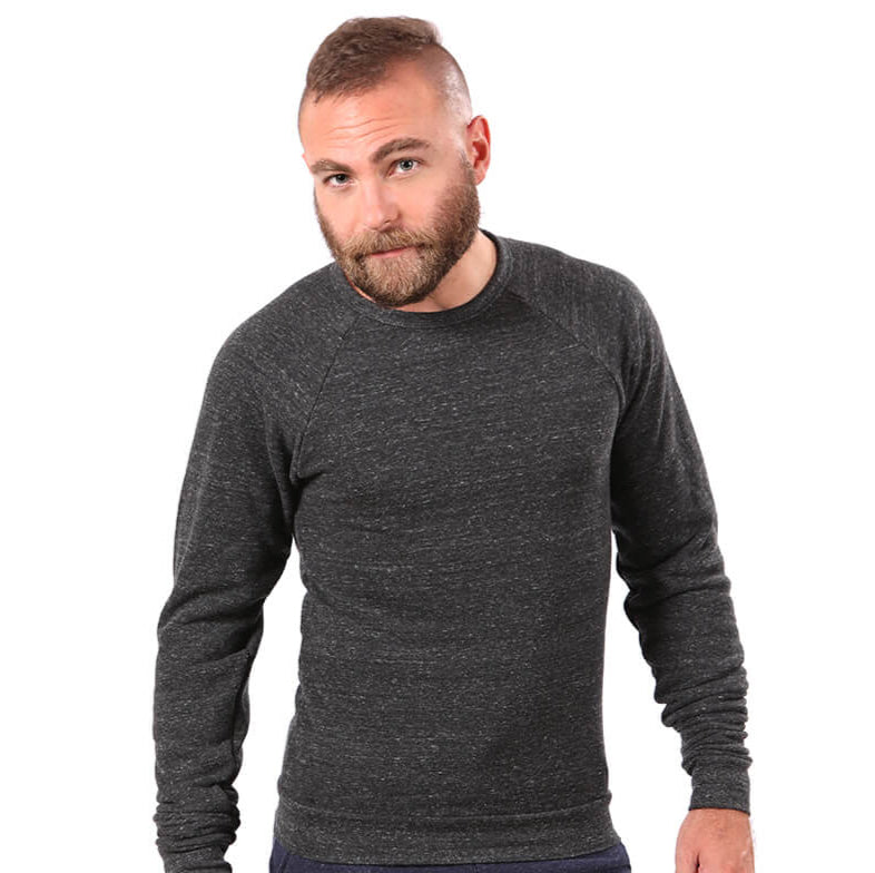 Charcoal Grey Marled Raglan Crewneck Sweatshirt - Made in USA
