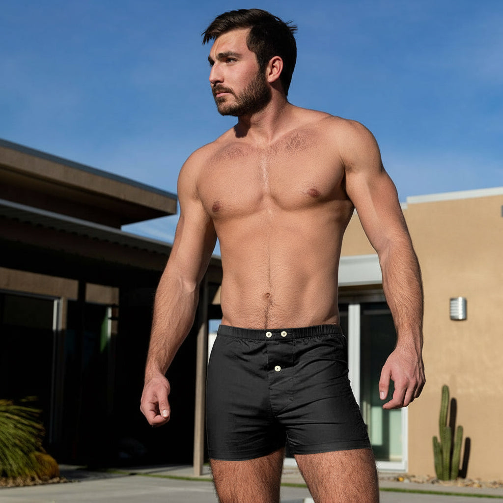 &quot;PETE&quot; - Solid Black Slim-Cut Boxer Short - Made in USA