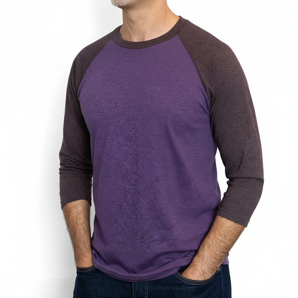 Violet Purple Heather Contrast 3/4 Raglan Sleeve Baseball Tee