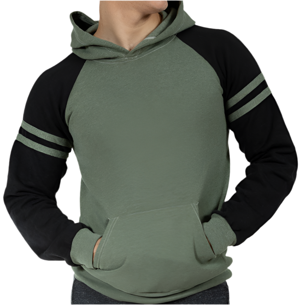 Olive Heather &amp; Black Varsity Stripe Popover Hoodie