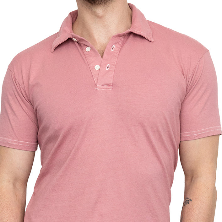 THE &quot;HURLER&quot; Organic Cotton Jersey Polo Shirt in Sweet Pink