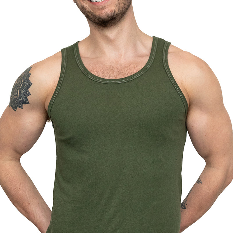 The "Bruiser" Cotton Tank Top in Dark Army Green