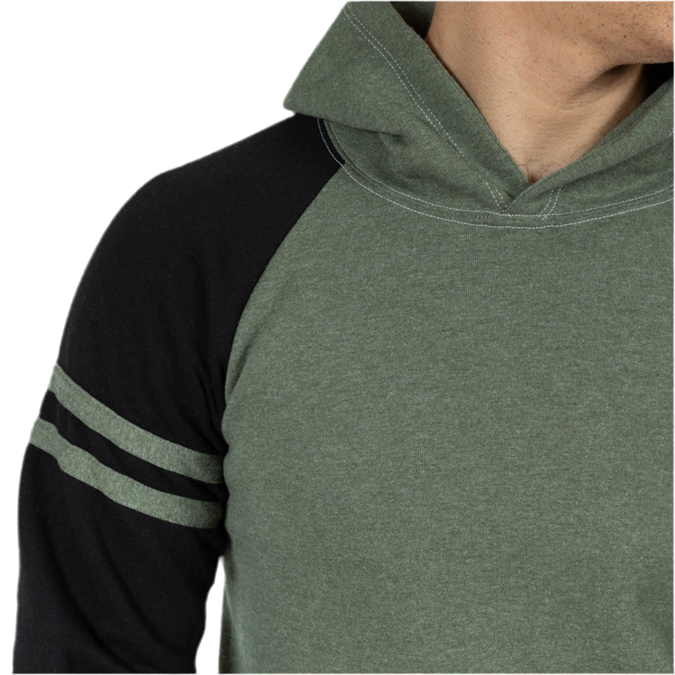 Olive Heather &amp; Black Varsity Stripe Popover Hoodie