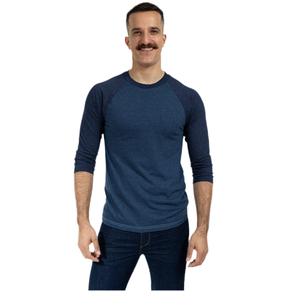 Tonal Blue Heather Contrast 3/4 Raglan Sleeve Baseball Tee