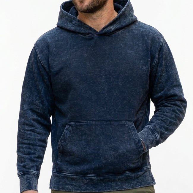 Indigo Dyed Denim Stonewash French Terry Popover Hoodie