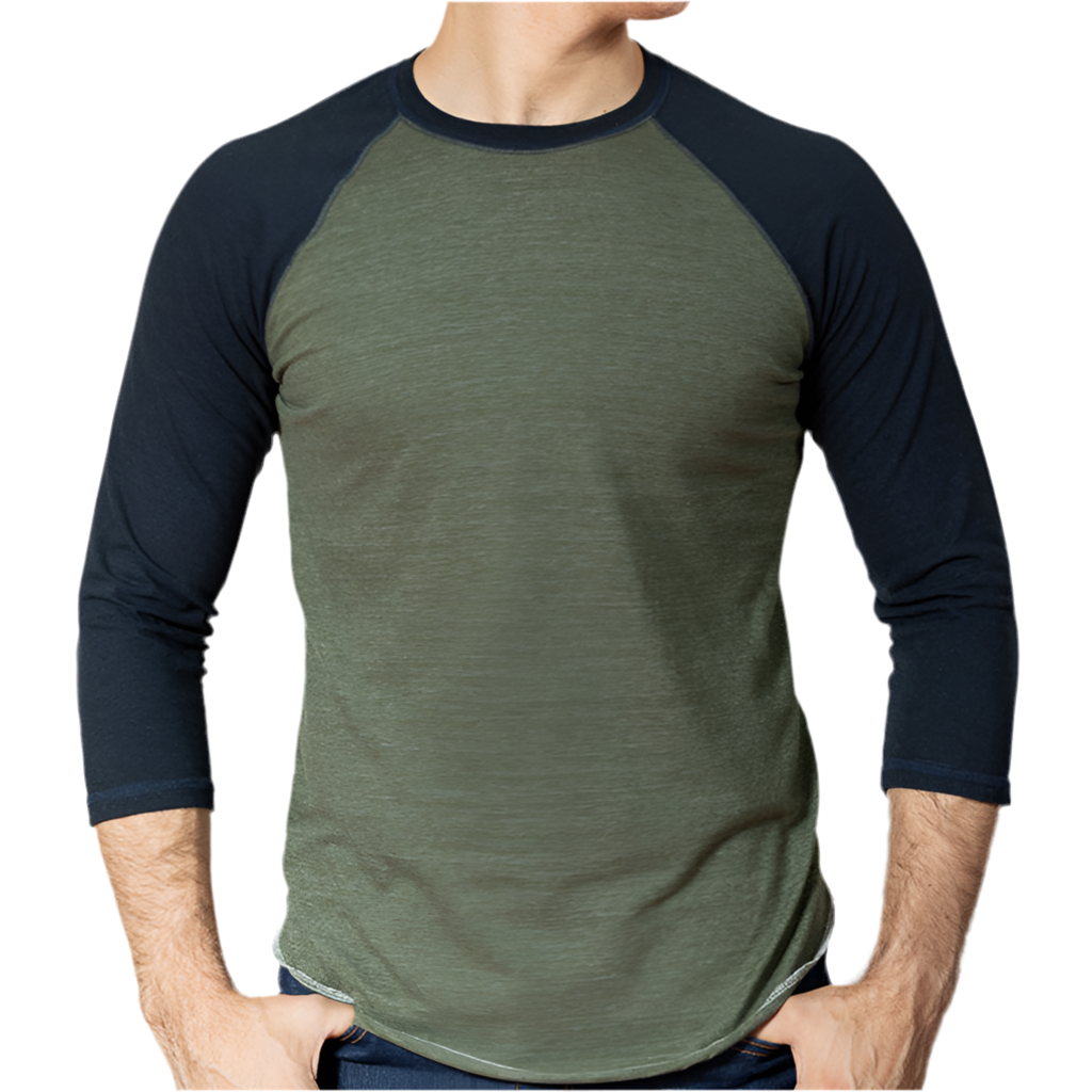 Olive &amp; Navy Contrast Tri-Blend 3/4 Sleeve Baseball Tee