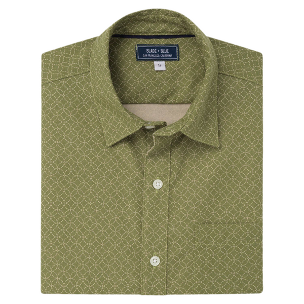 GARRISON Short Sleeve Shirt in Light Olive Green Japanese Floral