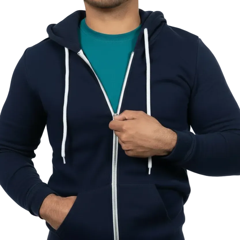 The "Starter" Full Zip 50/50 Hoodie in True Navy Blue