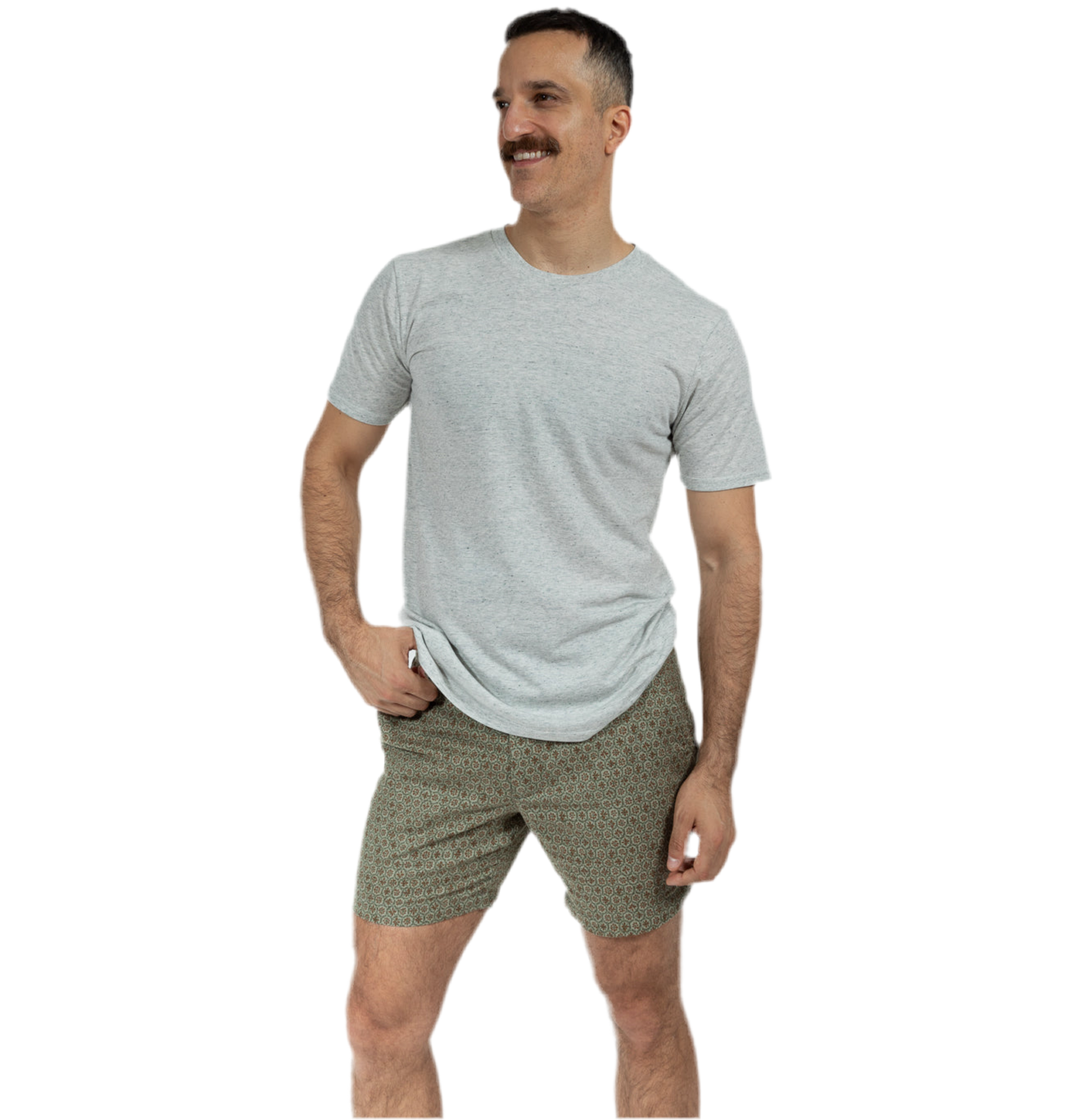 Khaki Japanese Floral Mosaic Print Cotton Shorts - Made in USA