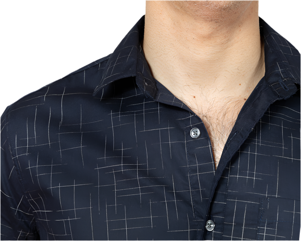 COLBY Long Sleeve Shirt in Navy Japanese Textured Print