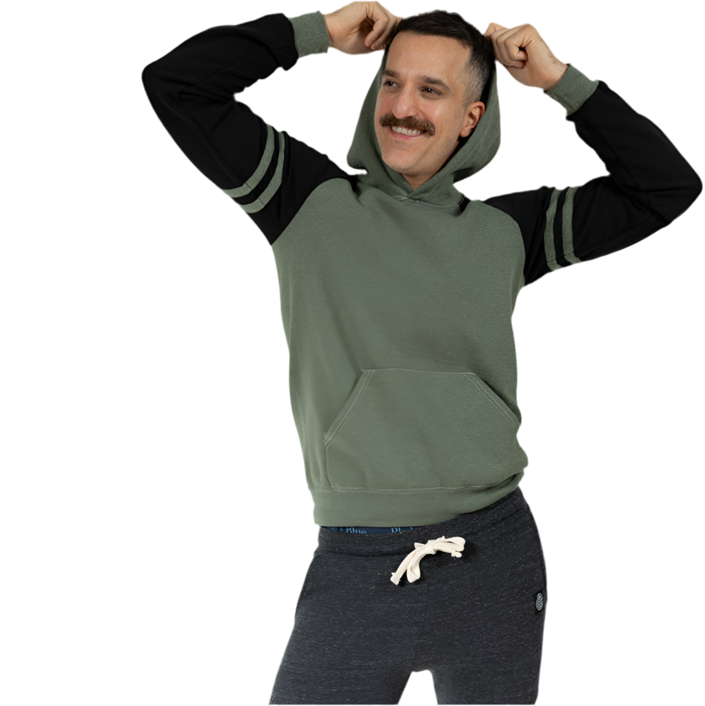 Olive Heather &amp; Black Varsity Stripe Popover Hoodie