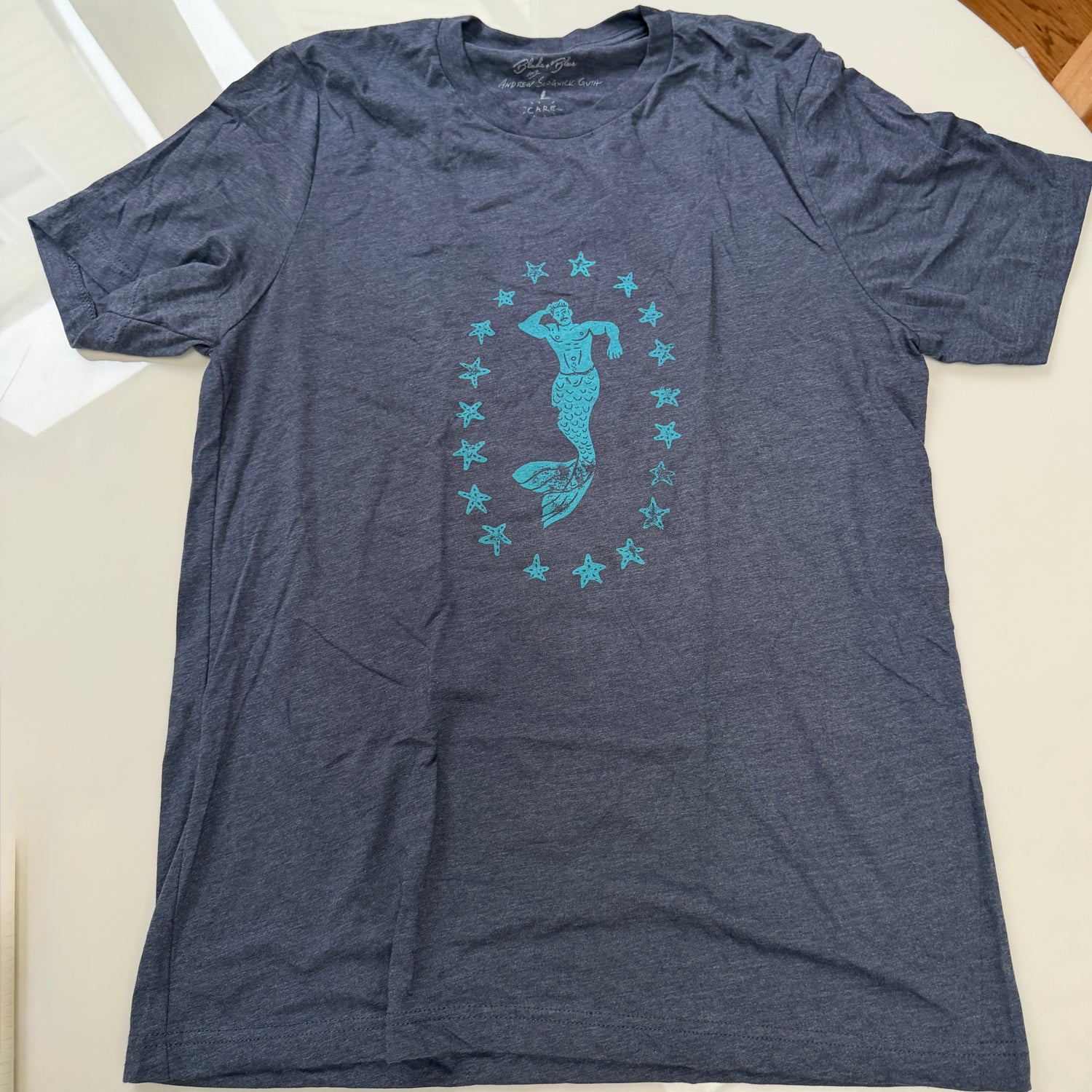 Sample Sale B3 : Blue Merman Short Sleeve Graphic Tee Shirt : Size MEDIUM