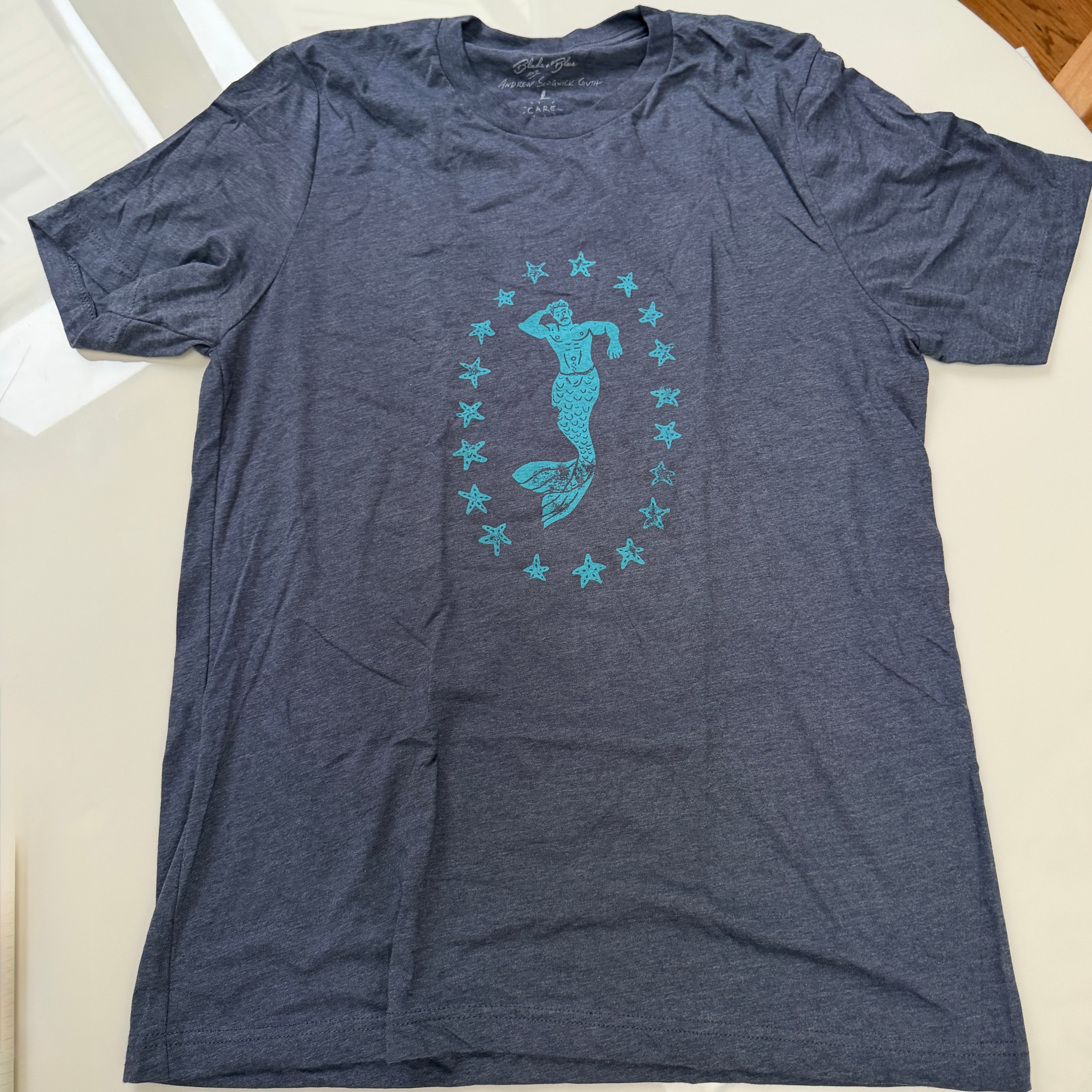 Sample Sale B3 : Blue Merman Short Sleeve Graphic Tee Shirt : Size MEDIUM