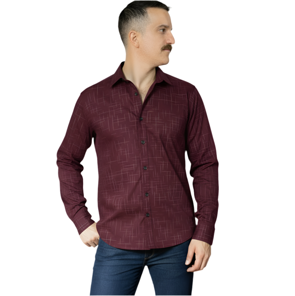 RALEIGH Long Sleeve Shirt in Burgundy Japanese Textured Print