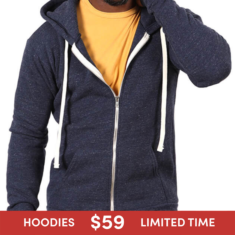 Navy Blue Marled Heather Full Zip Hoodie