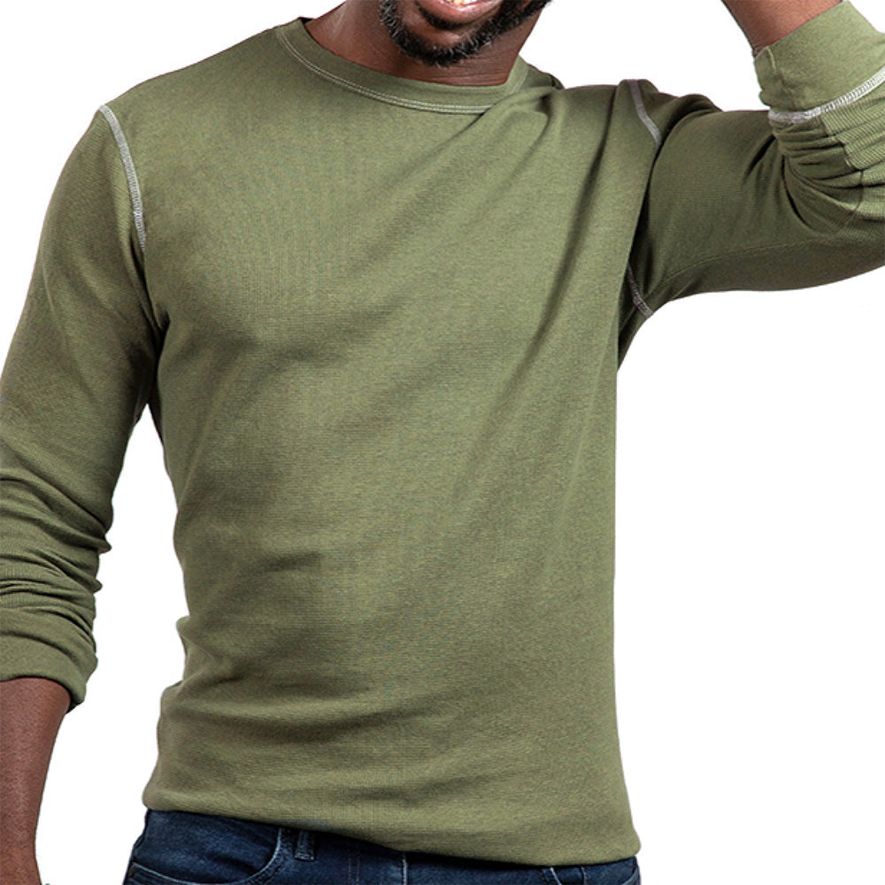 Military Green Contrast Stitch Textured Long Sleeve Layering T-Shirt