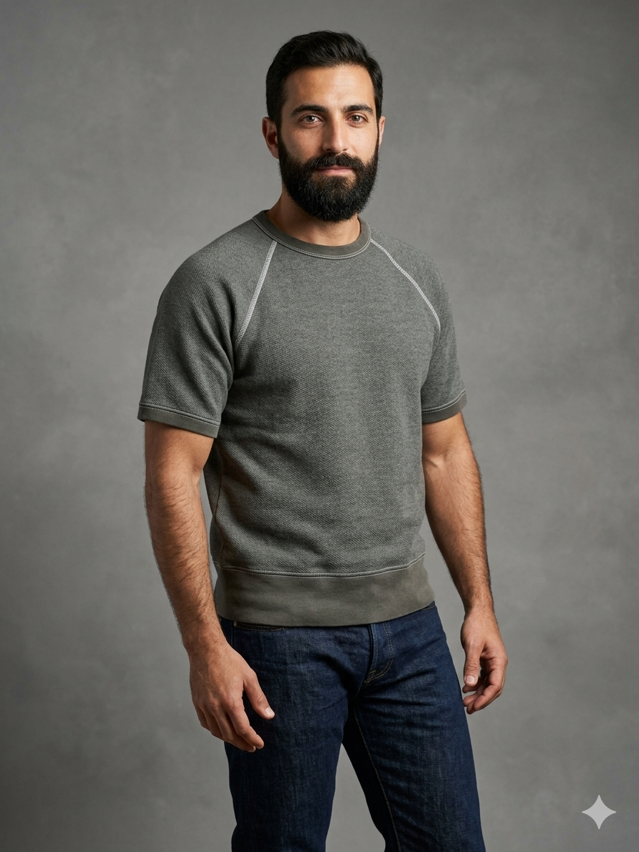 "HOLDER" Short Sleeve French Terry Short Sleeve Crewneck Sweatshirt in Army