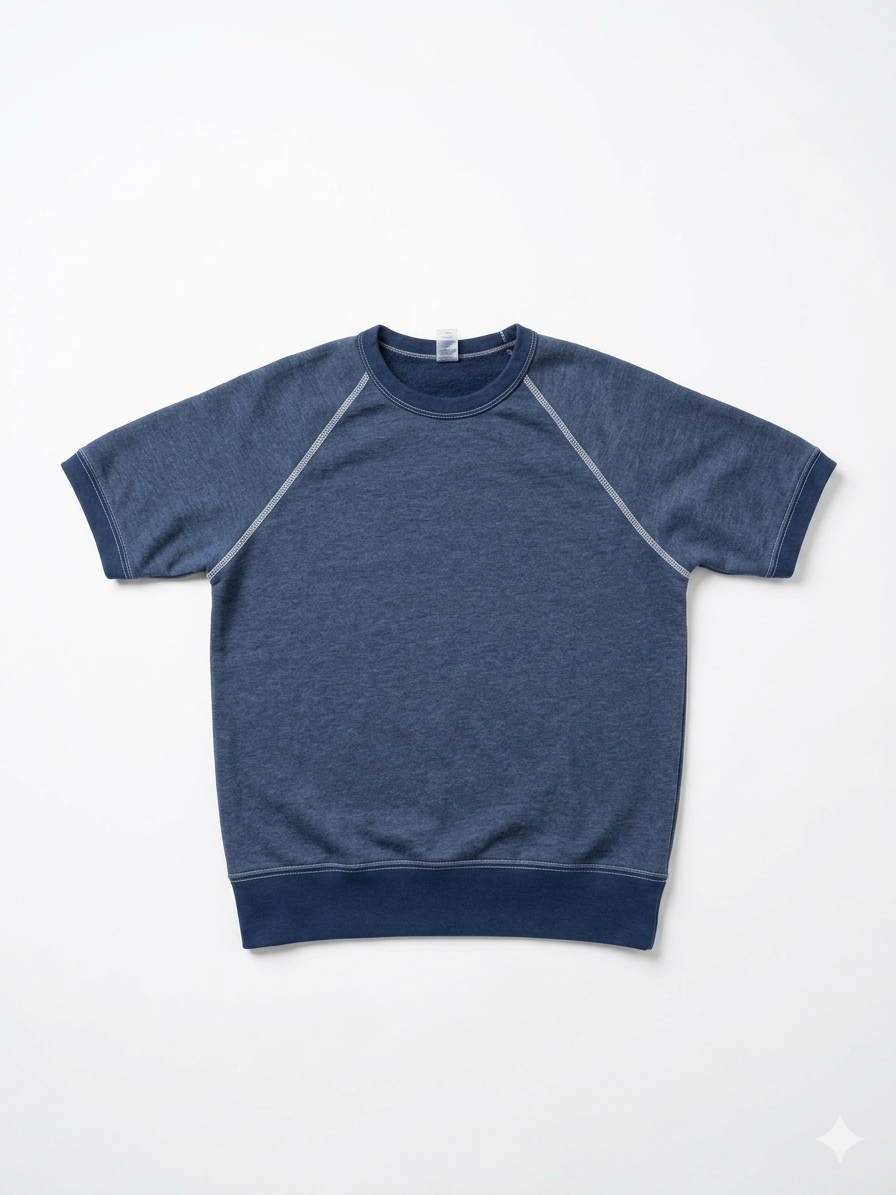 "HOLDER" Short Sleeve French Terry Short Sleeve Crewneck Sweatshirt in Blue