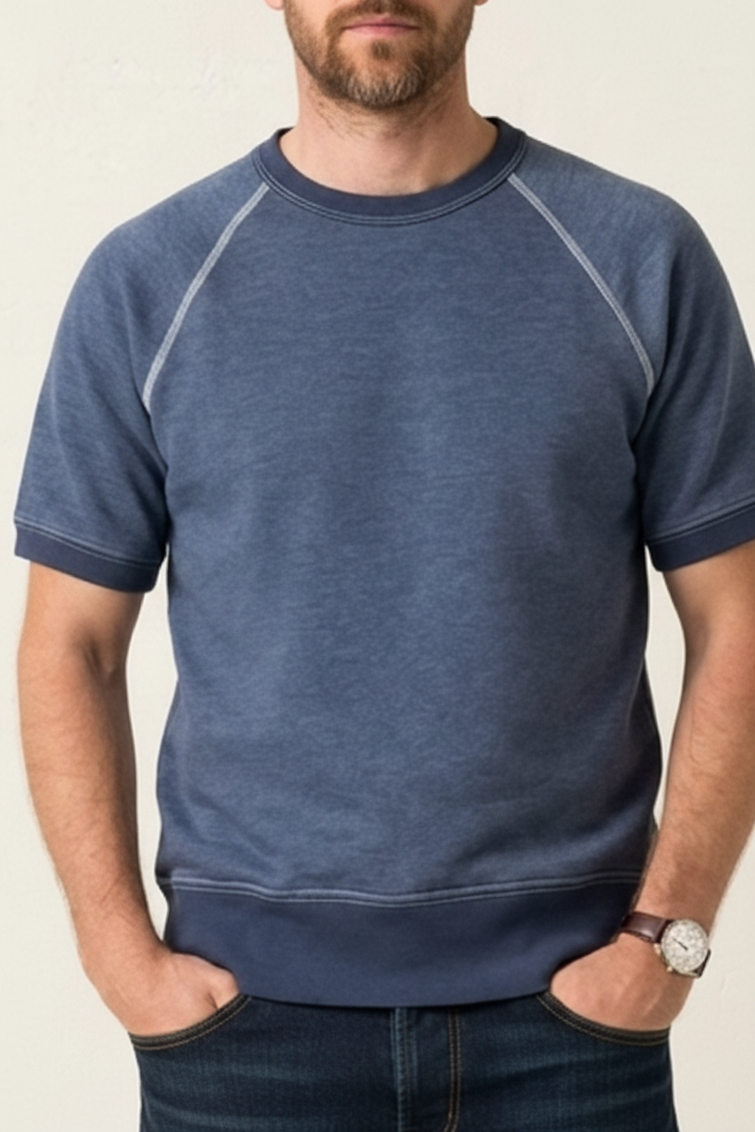 "HOLDER" Short Sleeve French Terry Short Sleeve Crewneck Sweatshirt in Blue