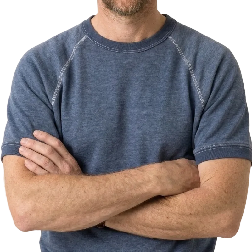 "HOLDER" Short Sleeve French Terry Short Sleeve Crewneck Sweatshirt in Blue
